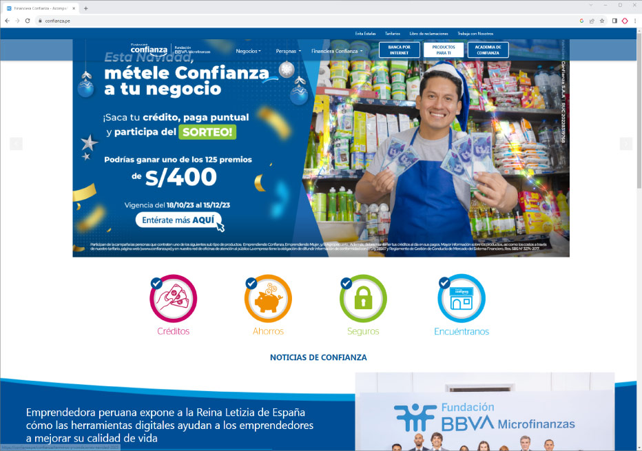 Web de Financiera Confianza