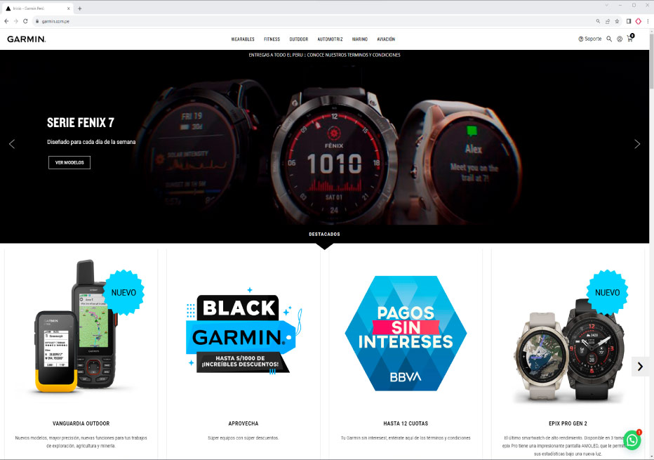 Tienda online de Garmin Perú, desarrollada por 2.0